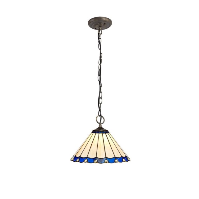 Worcester 3 Light Downlighter Ceiling Pendant E27 With 30cm Tiffany Shade, Blue, Crystal, Aged Antique Brass - image 1