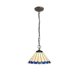 Worcester 3 Light Downlighter Ceiling Pendant E27 With 30cm Tiffany Shade, Blue, Crystal, Aged Antique Brass - thumbnail 1