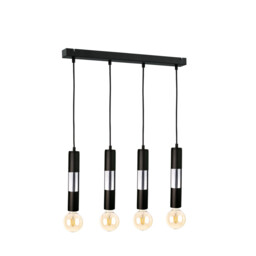 Magnum Bar Pendant Ceiling Light Black, Chrome, 60cm, 4x E27