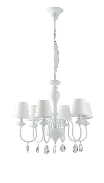 ARTHUR 6 Light Chandeliers with Shades White, Fabric Lampshade 72x58cm