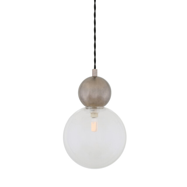 Helena Globe Pendant, Antique Silver, Clear Glass