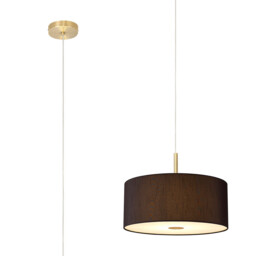 Baymont Antique Brass 3 Light E27 Single Pendant With 40cm x 18cm Faux Silk Shade, Black/White Laminate