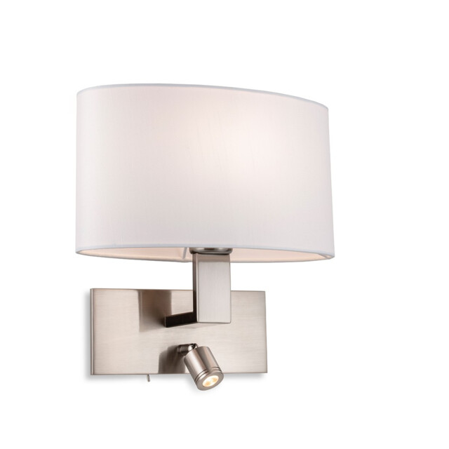 Webster 1 Light Indoor Wall Light with Reading Lamp Brushed Steel, Cream Shade, E27