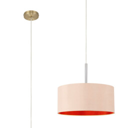 Baymont Antique Brass E27 Single Pendant With 40cm x 18cm Dual Faux Silk Shade, Antique Gold/Ruby