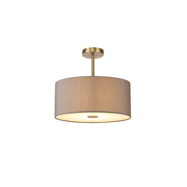 Baymont Antique Brass 5 Light E27 Semi Flush With 40cm x 18cm Faux Silk Shade, Grey/White Laminate - image 1