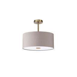 Baymont Antique Brass 5 Light E27 Semi Flush With 40cm x 18cm Faux Silk Shade, Grey/White Laminate - thumbnail 5