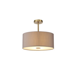 Baymont Antique Brass 5 Light E27 Semi Flush With 40cm x 18cm Faux Silk Shade, Grey/White Laminate