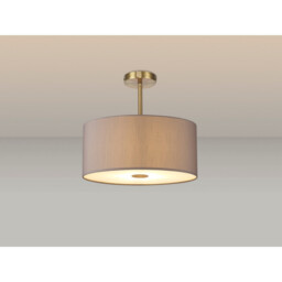Baymont Antique Brass 5 Light E27 Semi Flush With 40cm x 18cm Faux Silk Shade, Grey/White Laminate - thumbnail 2