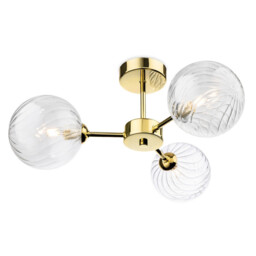 Garrick Globe 3 Light Flush Ceiling Fitting Brass with Clear Decorative Glass 3xG9
