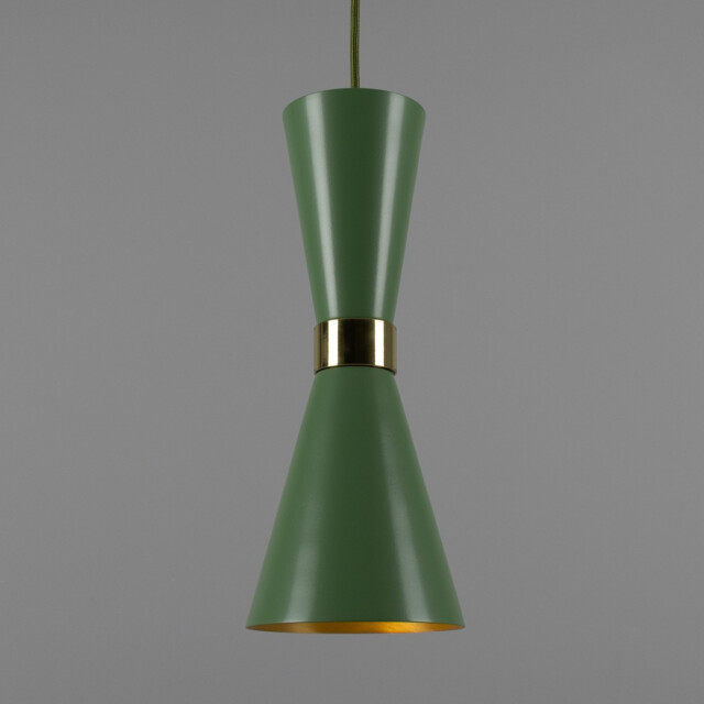 Cairo Coloured Pendant Light, Polished Brass, Sage Green - image 1