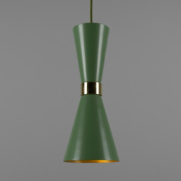 Cairo Coloured Pendant Light, Polished Brass, Sage Green