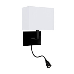 Hotel Wall Light Matt Black, White Fabric Shade with Reading Light - thumbnail 1