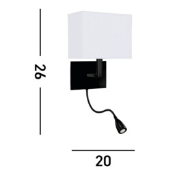 Hotel Wall Light Matt Black, White Fabric Shade with Reading Light - thumbnail 5
