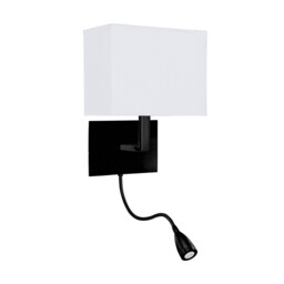Hotel Wall Light Matt Black, White Fabric Shade with Reading Light - thumbnail 3