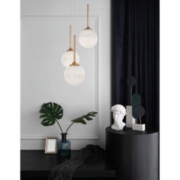 Cantona 3 Light Cluster Pendant Ceiling Light White Opal Glass Brass Gold LED G9 - thumbnail 2