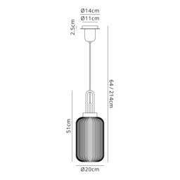 Yorktown 1 Light Pendant E27 20cm Tubular Ribbed Glass, Opal Black, Aged Pewter - thumbnail 2