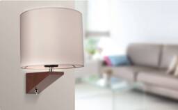 Alpine 1 Light Indoor Wall Light (Switched) Dark Walnut, Cream Shade, E27 - thumbnail 2