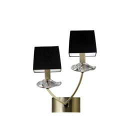 Akira Wall Lamp Switched 2 Light E14, Antique Brass Black Shades - thumbnail 1