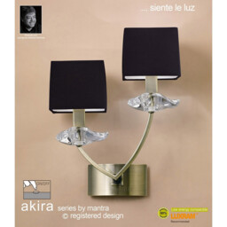 Akira Wall Lamp Switched 2 Light E14, Antique Brass Black Shades - thumbnail 2
