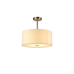 Baymont Satin Nickel E27 Semi Flush With 40cm x 18cm Faux Silk Shade, Ivory Pearl/White Laminate