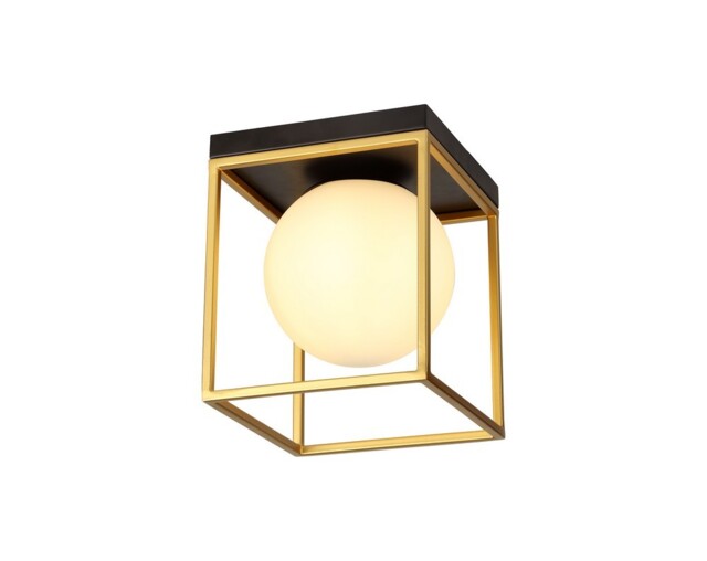Minerva Square Ceiling Flush, 1 Light E14, Matt Black, Painted Gold - image 1