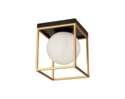 Minerva Square Ceiling Flush, 1 Light E14, Matt Black, Painted Gold - thumbnail 3