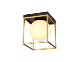 Minerva Square Ceiling Flush, 1 Light E14, Matt Black, Painted Gold