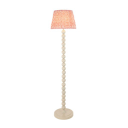 Higgledy Gloss Almond White Paint Floor Lamp with Coral Pink Fabric Ripple Shade 35cm E27