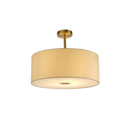 Baymont Antique Brass E27 Semi Flush With 50cm x 20cm Faux Silk Shade, Ivory Pearl/White Laminate