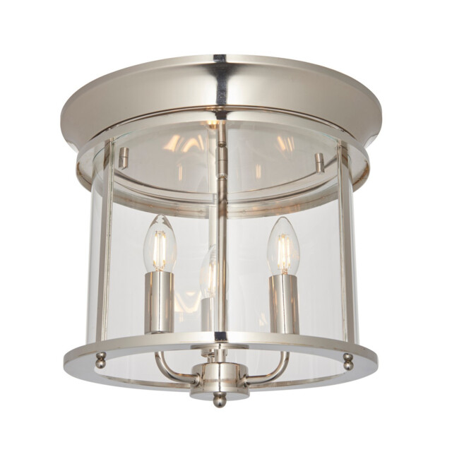 Hampworth Round Ceiling 3 Candle Lantern Bright Nickel, Clear Glass Shade - image 1