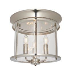 Hampworth Round Ceiling 3 Candle Lantern Bright Nickel, Clear Glass Shade - thumbnail 1