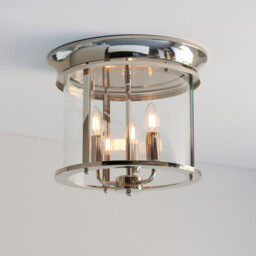 Hampworth Round Ceiling 3 Candle Lantern Bright Nickel, Clear Glass Shade - thumbnail 2