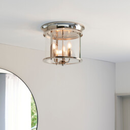 Hampworth Round Ceiling 3 Candle Lantern Bright Nickel, Clear Glass Shade - thumbnail 3