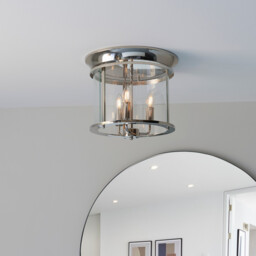 Hampworth Round Ceiling 3 Candle Lantern Bright Nickel, Clear Glass Shade - thumbnail 5