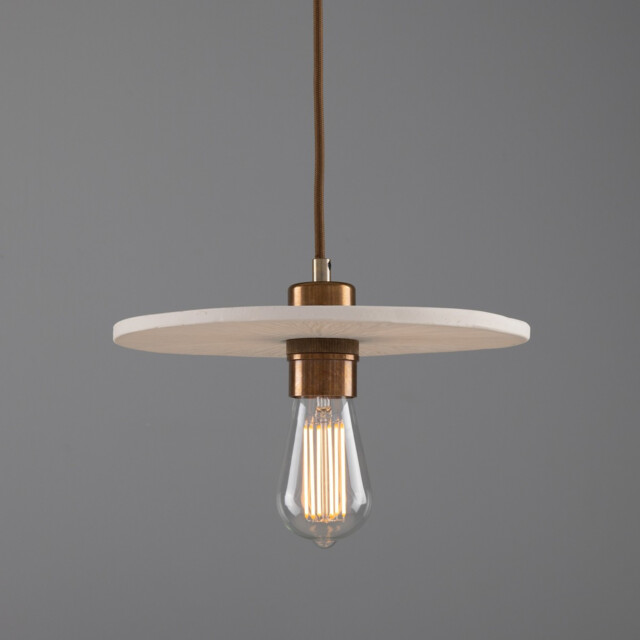 Bog Oak Pendant, Matte White Striped, Antique Brass - image 1