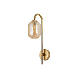 Tivoli Curved Arm Wall Light, 1 Light G9, IP44, Brass Gold/Amber Smooth Tubular Glass - thumbnail 5