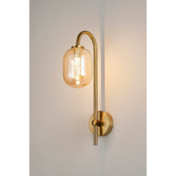 Tivoli Curved Arm Wall Light, 1 Light G9, IP44, Brass Gold/Amber Smooth Tubular Glass - thumbnail 3