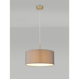 Baymont Antique Brass E27 Single Pendant With 40cm x 18cm Faux Silk Shade, Grey/White Laminate - thumbnail 2
