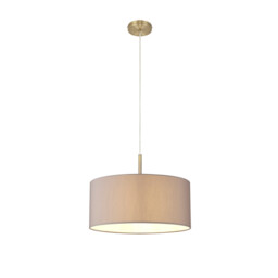 Baymont Antique Brass E27 Single Pendant With 40cm x 18cm Faux Silk Shade, Grey/White Laminate - thumbnail 5