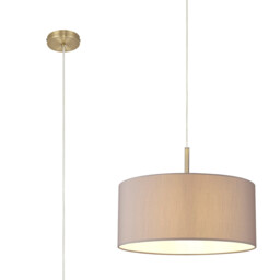 Baymont Antique Brass E27 Single Pendant With 40cm x 18cm Faux Silk Shade, Grey/White Laminate