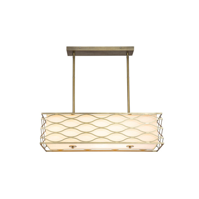 Milton Rectangle Ceiling Pendant, Convertible To Semi Flush 5 Light E14 Aged Gold, Cream Fabric Shade - image 1