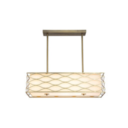 Milton Rectangle Ceiling Pendant, Convertible To Semi Flush 5 Light E14 Aged Gold, Cream Fabric Shade