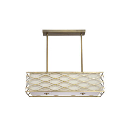 Milton Rectangle Ceiling Pendant, Convertible To Semi Flush 5 Light E14 Aged Gold, Cream Fabric Shade - thumbnail 5
