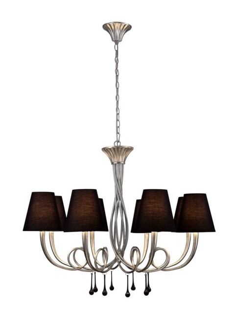 Paola Ceiling Pendant 95cm Round, 8 x E14 (Max 40W), Silver Painting, Black Shades - image 1