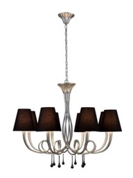 Paola Ceiling Pendant 95cm Round, 8 x E14 (Max 40W), Silver Painting, Black Shades