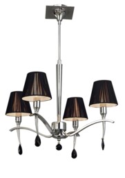 Siena Ceiling Pendant Round 4 Light E14, Polished Chrome with Black Shades And Black Crystal - thumbnail 1