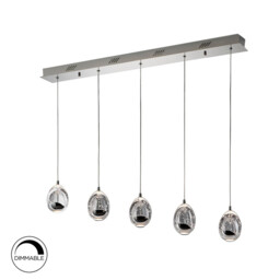 Roc Integrated LED 5 Light Crystal Drop Bar Ceiling Pendant Chrome Bubble Effect - thumbnail 3