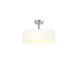 Baymont Polished Chrome 5 Light E27 Drop Flush, With 45cm x 15cm Faux Silk Shade, White