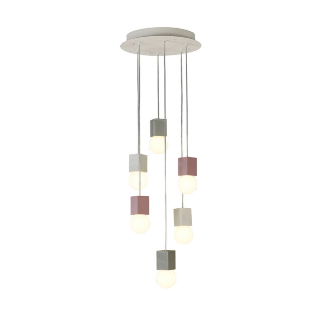 Galaxia Pendant Square, 6 Light E27, White / Grey / Red Cement, White Base & Cable - image 1