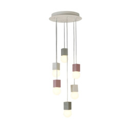 Galaxia Pendant Square, 6 Light E27, White / Grey / Red Cement, White Base & Cable
